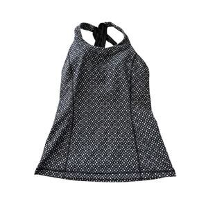Lululemon Enhearten Racerback Tank Top Size 6 Black White Geometric Built-In Bra